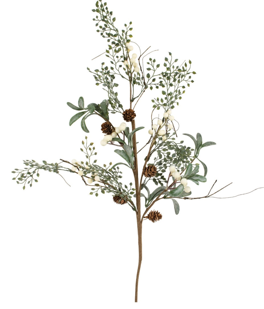 White Berry Spray With Frosted Leaves