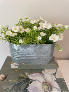 White Floral Tin Pot