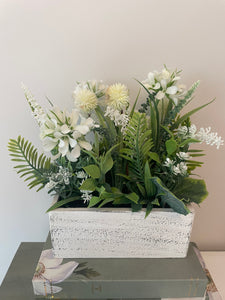 Flower Arrangement in Wooden Planter