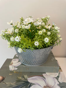 White Floral Tin Pot