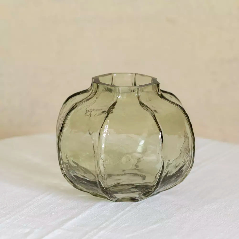 Hammered Glass Vase Green